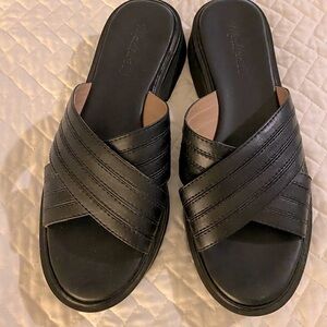 Madewell Black Leather Sandals.  Alina Platform Slides. Women’s size 8.